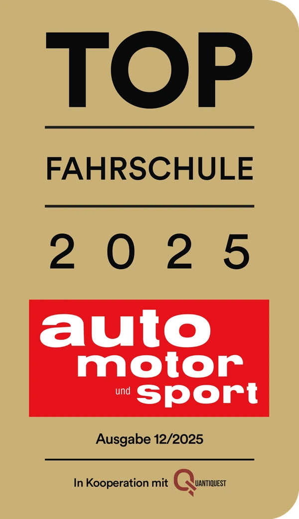 Siegel Top Fahrschule 2025 von auto motor und sport, in Kooperation mit Quantiquest